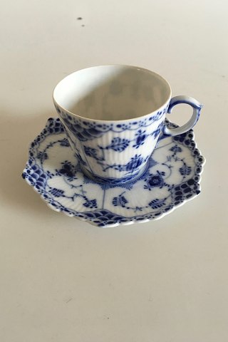 Royal Copenhagen Blue Fluted Full Lace Mocca Cup and saucer No. 1038