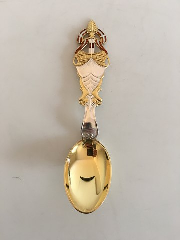 A. Michelsen Christmas Spoon 1921 In Gilded Sterling Silver with Enamel