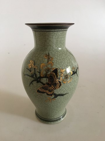 Royal Copenhagen Crackle Vase with Butterfly and gold decoration No 5039/2665