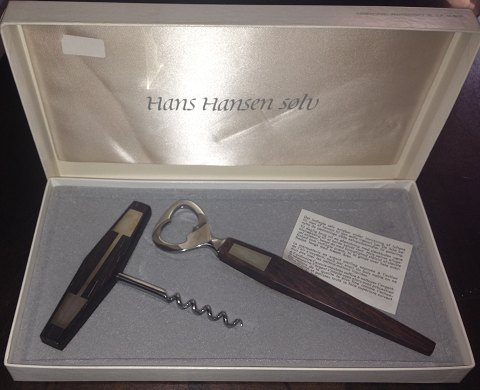 Hans Hansen Sterling silver and wood bottle opener and corkscrew