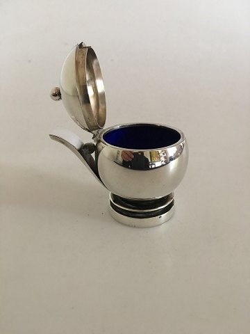 Georg Jensen Sterling Pyramid Sterling Silver mustard Jar with blue enamel No 
632