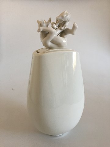 Royal Copenhagen Blanc de Chine vase with faun and dog by Johannes Hedegaard No 
4362