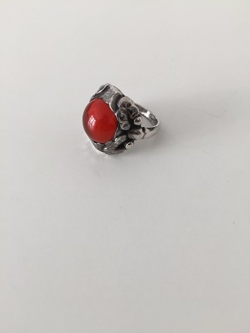 Georg Jensen Sterling Silver Ring with red stone No 11A from 1933-1944.