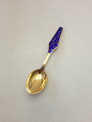 Sorenco Christmas Spoon 1970 made of gilded sterling silver with blue enamel