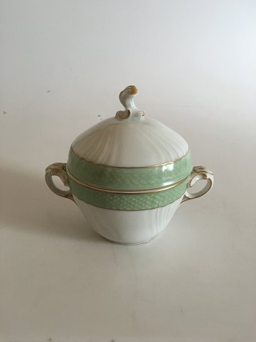 Royal Copenhagen Green Curved with Gold Sugar Bowl with Lid No 1681