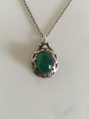 Georg Jensen Necklace with Sterling Silver Pendant No 56 with Green Agate