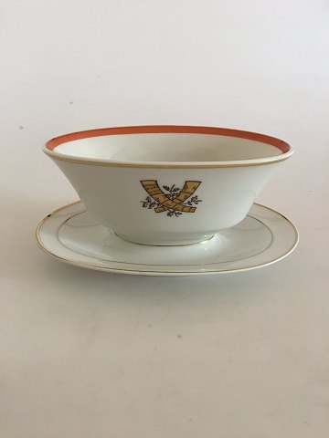 Royal Copenhagen Golden Horns with Orange Band Oval Sauce Bowl No 883/9477