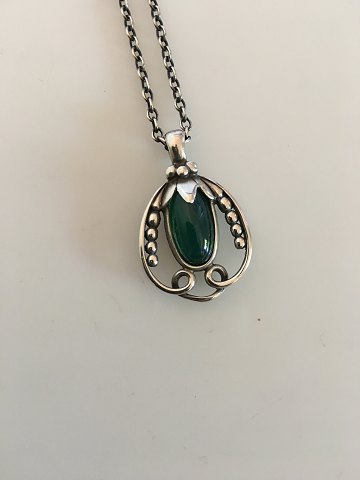 Georg Jensen Sterling Silver 1990 Annual Pendant with Green Agate in Chain