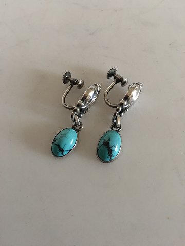 Georg Jensen Sterling Silver Earrings No 17 with Turquoises