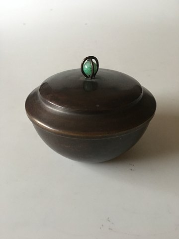 CHR R Bronze Bowl with Lid and Green Glass Stone