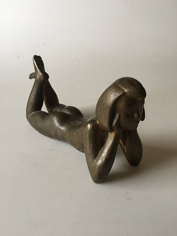 Johannes Hedegaard Bronze Figurine of Resting Naked Woman