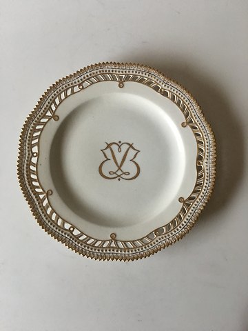 Royal Copenhagen Flora Danica Plate with Pierced Border og Monogram