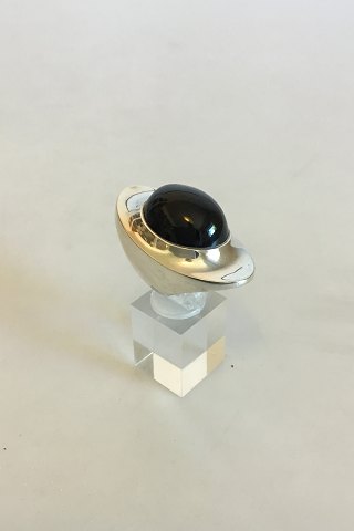 Georg Jensen Sterling Silver Ring designed by Henning Koppel with Black Stone No 
242