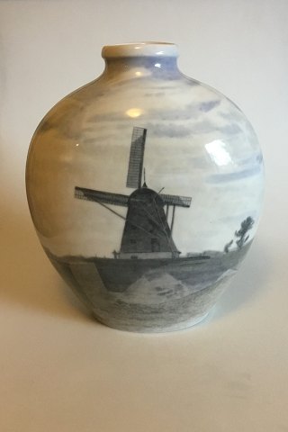 Royal Copenhagen Unique Vase by Karl Sørensen from November 14th 1923 with motif 
of Windmill and Landscape