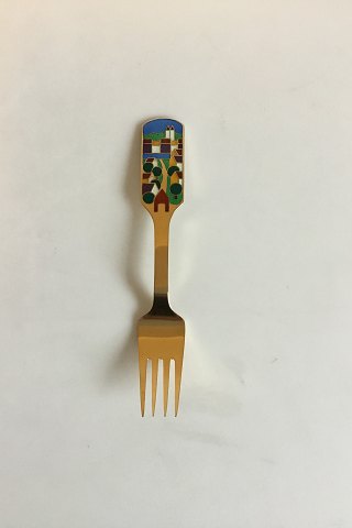 A. Michelsen Christmas Fork 1988 In Gilded Sterling Silver with Enamel