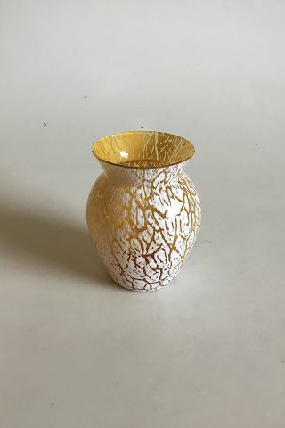 Glass Vase, Yellow with White Decoration