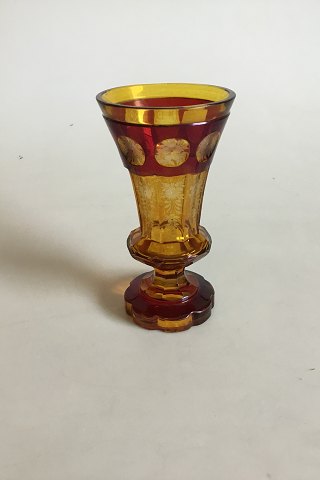 Glass Vase, Red, Yellow and Engraved