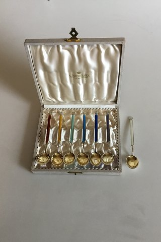 A. Michelsen Gilded Sterling Silver with colored Enamel. Set of 6 Tea Spoons 
plus one