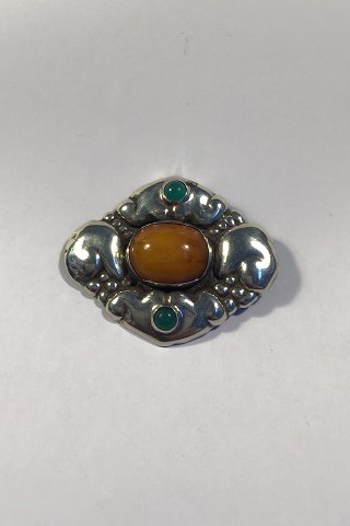 Evald Nielsen Silver Brooch with Amber