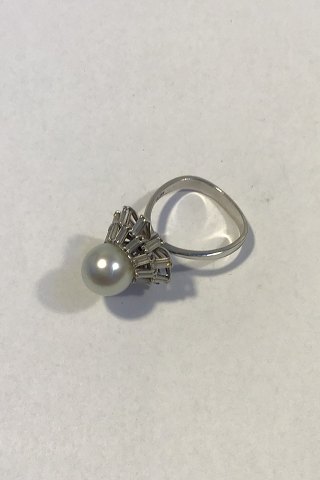 Georg Jensen & Wendel 18 K White Gold Ring with Pearl and Diamonds 1,4 ct