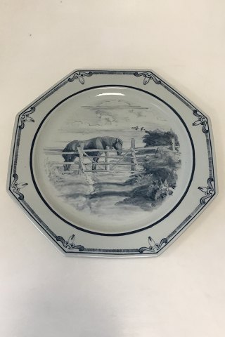 Unique Royal Copenhagen octagonal dish of porcelain, decorated in underglaze 
blue with Horse