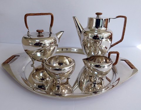 Georg Jensen Sterling Silver Coffee pot Tea Pot, sugar bowl, creamer no 960 and 
large tray no 984