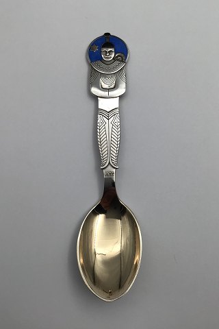 Grann & Laglye Sterling Silver Enamel Christmas Spoon 1952