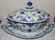 Royal Copenhagen Blue Fluted Full lace Gravy boat with lid and attached 
underplate No 1106