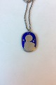Georg Jensen Sterling Silver Pendant with chain. Blue Enamel motif of Maria and 
Jesus No 103B