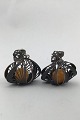 Filigree Silver Earrings (studs) with Amber