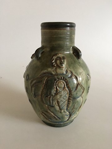 Royal Copenhagen Jais Nielsen Stoneware Vase No 2966. In rare green glaze