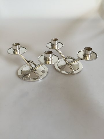 Hans Hansen Sterling Silver Pair of 2-armed Candlesticks