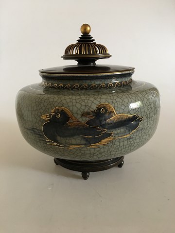 Royal Copenhagen Vase with Lid and Stand in Bronze by Knud Andersen