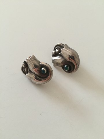 Georg Jensen Sterling Silver earclips with green stones No 100A