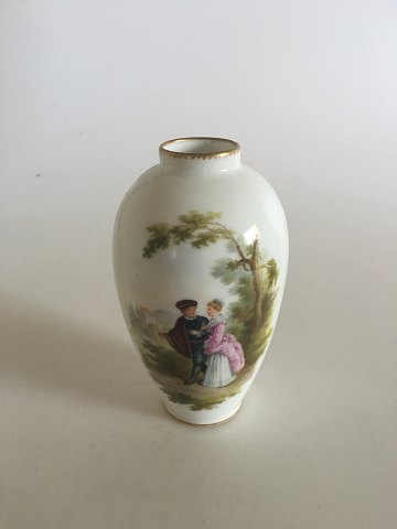 Royal Copenhagen Saxon Flower vase with Romantic Scene by Henning Larsen (Old 
Larsen)