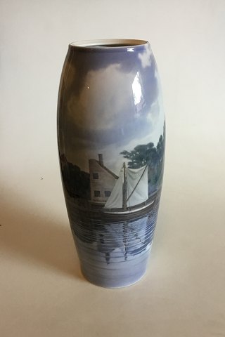 Bing & Grondahl Unika Vase by Elias Pedersen with harbour motif