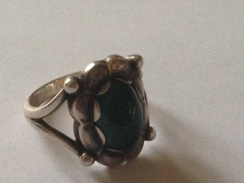 Georg Jensen Sterling Silver Ring with Green Stone No 24