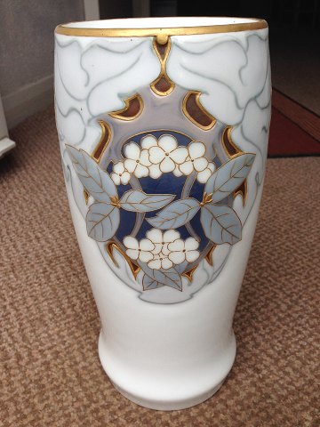 Bing and Grondahl Art Nouveau Unique vase by Elisabeth Drews Kofoed with gold 
and enamel glaze