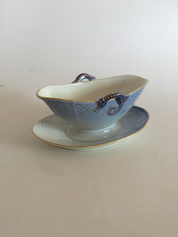 Bing and Grøndahl Seagull with gold Gravy Boat with Attached Under Plate No. 8