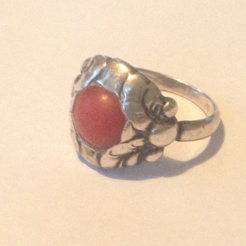 Georg Jensen Sterling Silver Ring with red coral No 11B