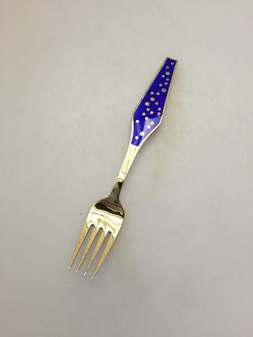 Sorenco Christmas Fork 1970 made of gilded sterling silver with blue enamel.