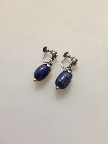 Georg Jensen Sterling Silver and Lapis Lazuli Earclips No 4