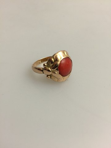 Georg Jensen 14K Gold Ring No 111 with Red Stone