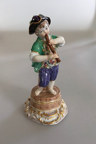 Meissen Figurine Boy with Flute on a Wine Barrel