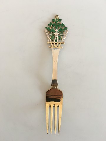 A. Michelsen Christmas Fork 1932 In Gilded Sterling Silver with Enamel