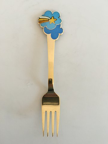 A. Michelsen Christmas Fork 1975 Gilded Sterling with Enamel