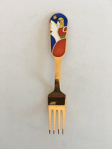 A. Michelsen Christmas Fork 1989 In Gilded Sterling Silver with Enamel