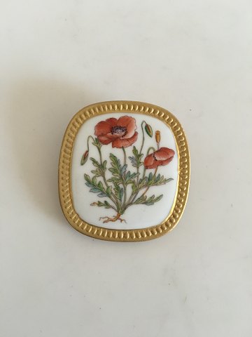 Georg Jensen Gilded Sterling Silver Brooch / Pendant with Royal Copenhagen Flora 
Porcelain Plaque