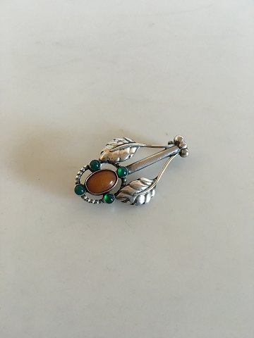 Georg Jensen Silver Broche No 7 with Amber and Green Agates