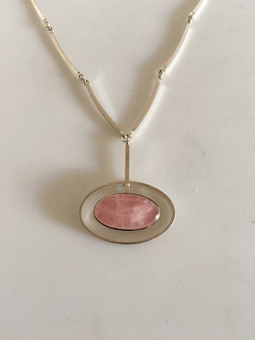 N.E. From Sterling Silver Necklace with Rosa Quartz Pendant